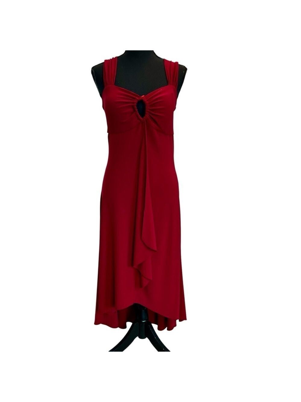 Frank Lyman red fit and flare Sweetheart neckline peep hole draped sash dress 12